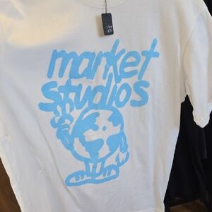Market Studios  White Tee with Blue Graphic